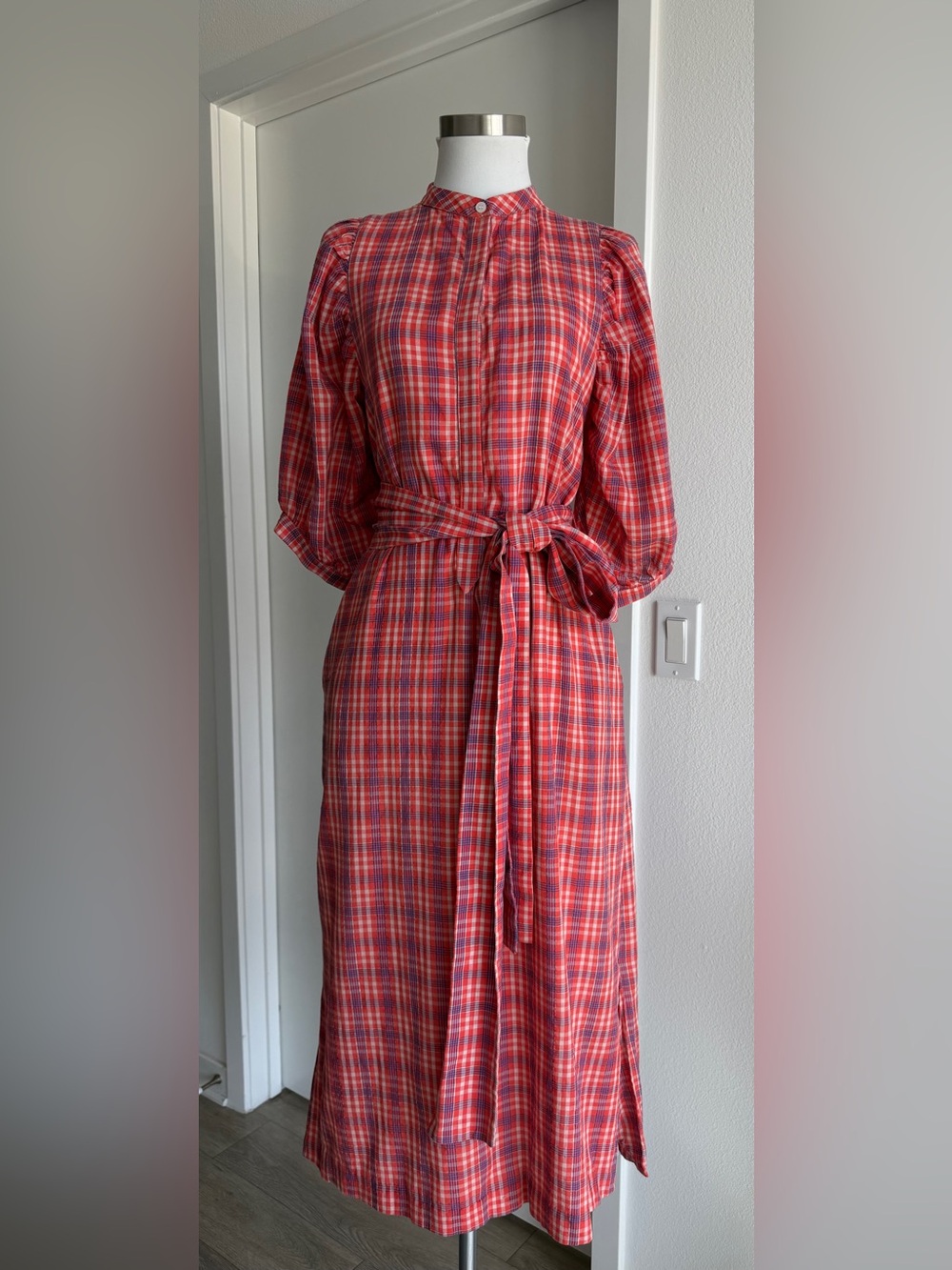 Heidi Merrick Plaid Midi Dress, Size S.